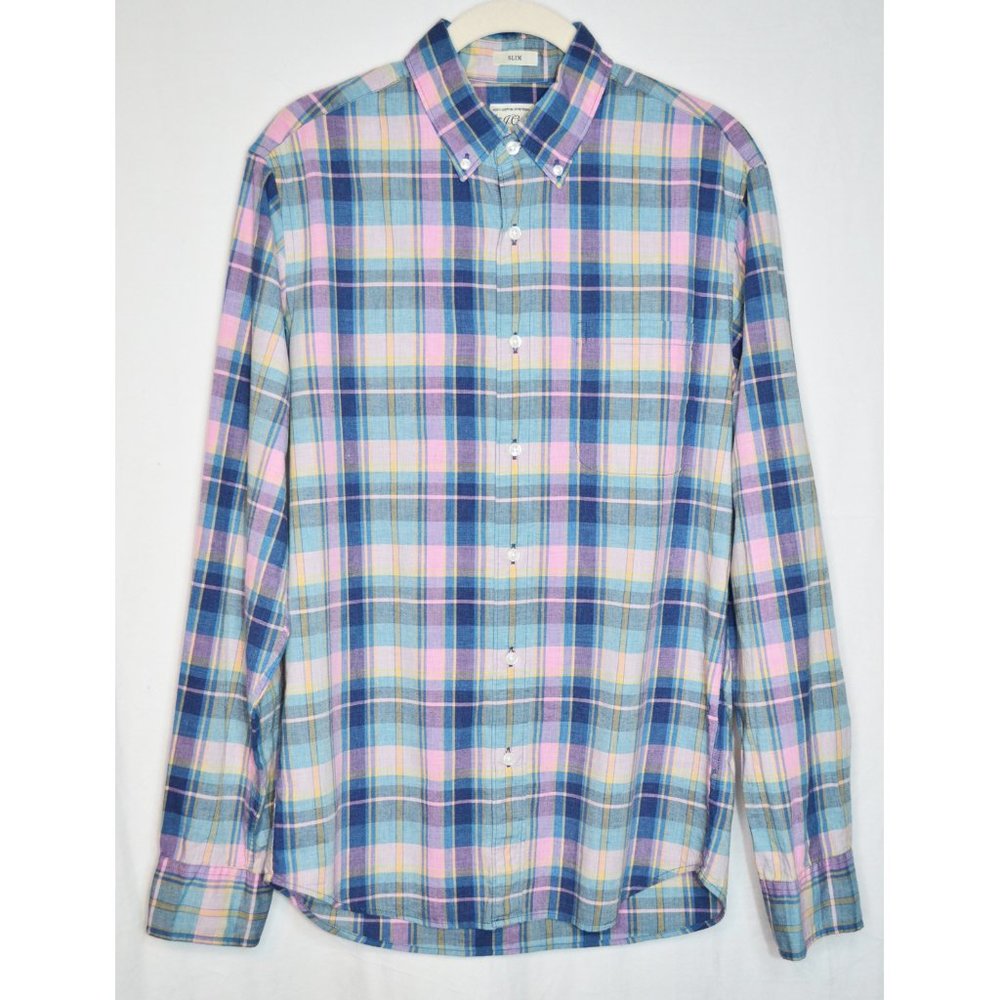 J. Crew Slim Fit Plaid 100% Cotton Long Sleeve Button Down Shirt Preppy Size S